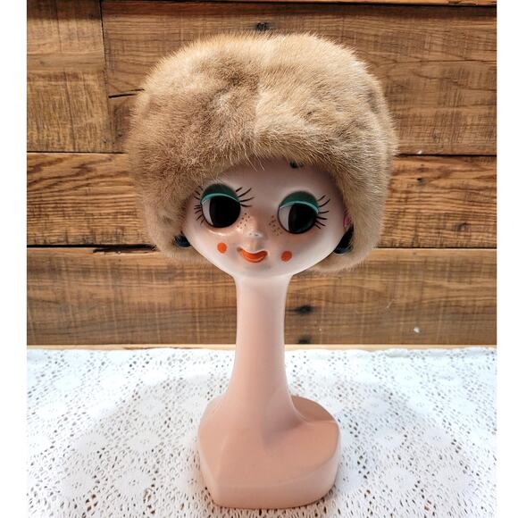 Vintage 1950's / 1960's Light Brown Tan Mink Fur Cloche Hat Handmade - Picture 1 of 7